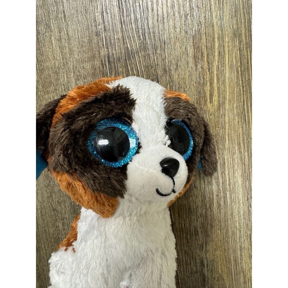 Ty Beanie Boo Plush Duke the Dog Stuffed animal Brown White Big Glitter Eyes 6in - Picture 5 of 9